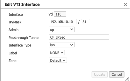 Values for Edit VTI Interface